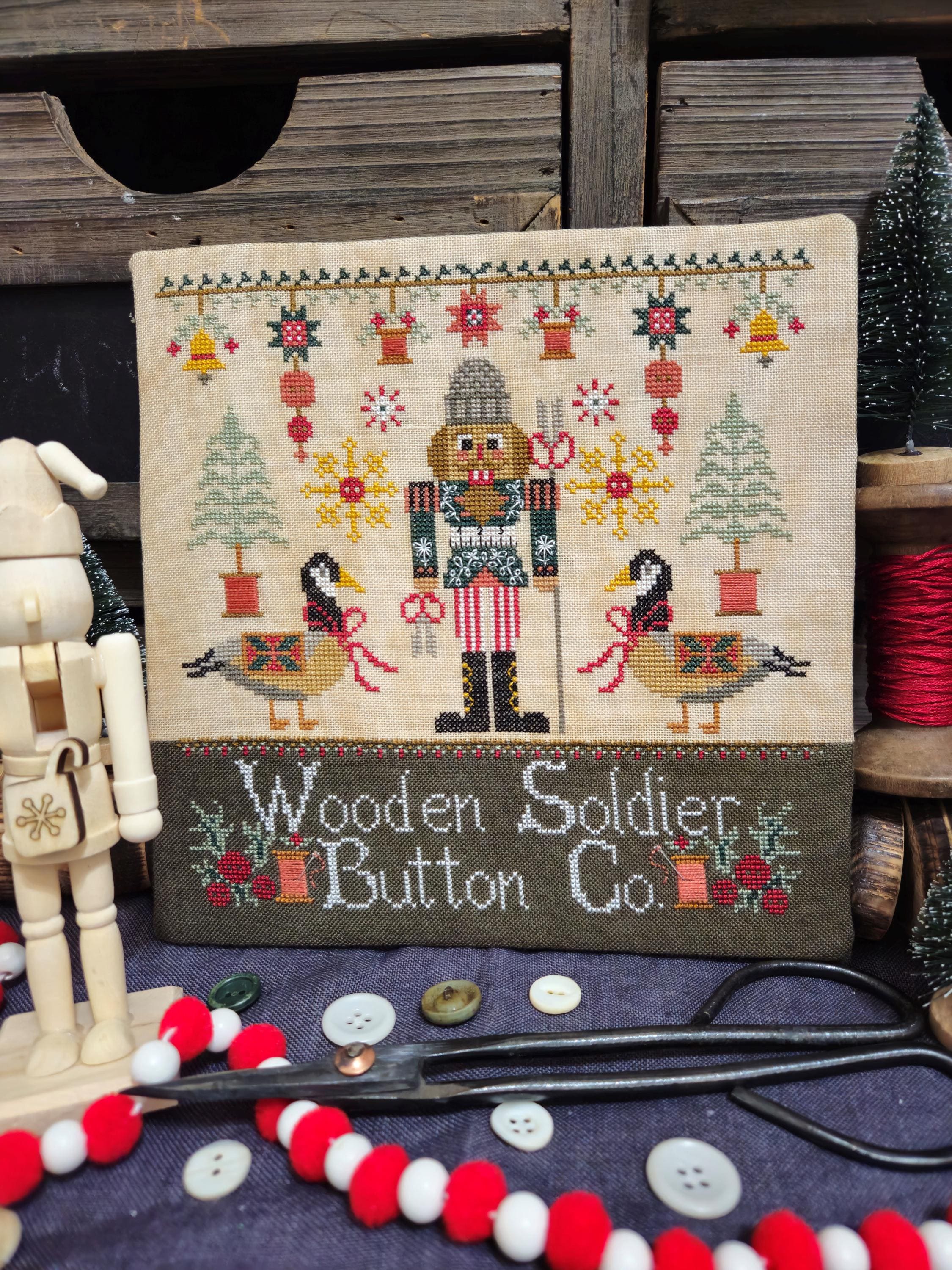 QUAINT ROSE NEEDLEARTS "Wooden Soldier Button Co." Counted Cross Stitch Pattern, Christmas, Nutcracker, Chart, Pattern Only