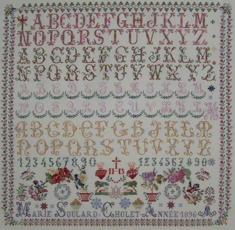 Reflets de Soie ~ Marie Soulard 1896 ~ Counted Cross Stitch Pattern, Chart, Antique French Sampler Reproduction, Pattern Only