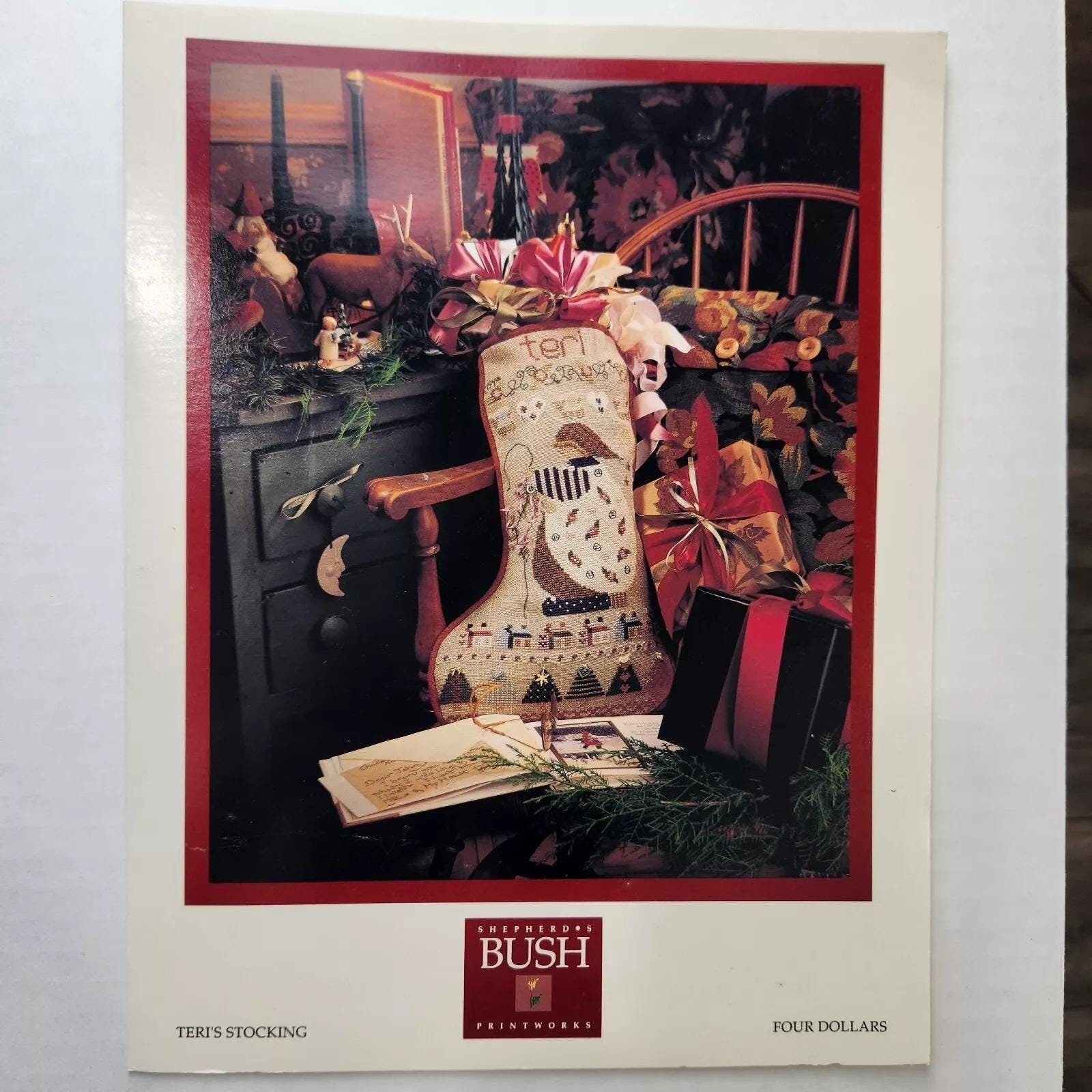 SHEPHERD'S BUSH PRINTWORKS "Teri's Stocking" Counted Cross Stitch Pattern, Christmas, Santa, Sampler, Pattern Only