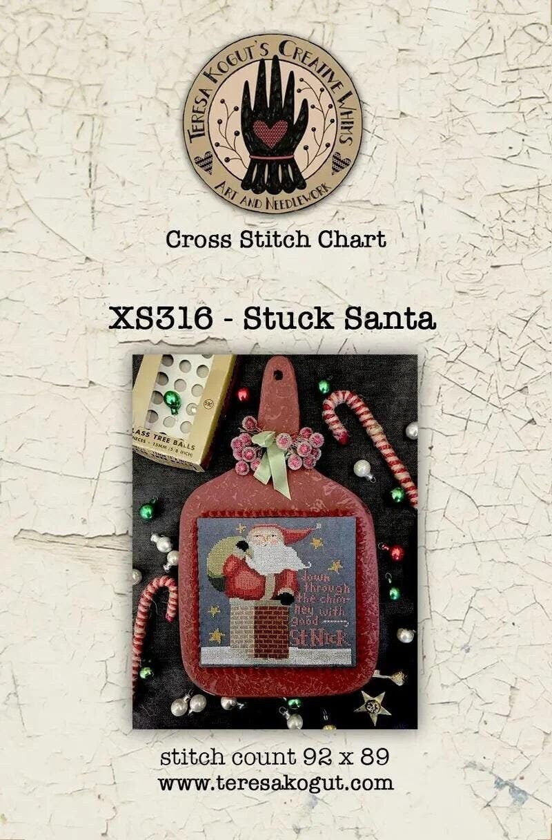 TERESA KOGUT "Stuck Santa"  Counted Cross Stitch Pattern  Santa, Winter, Christmas, folk art, Pattern Only