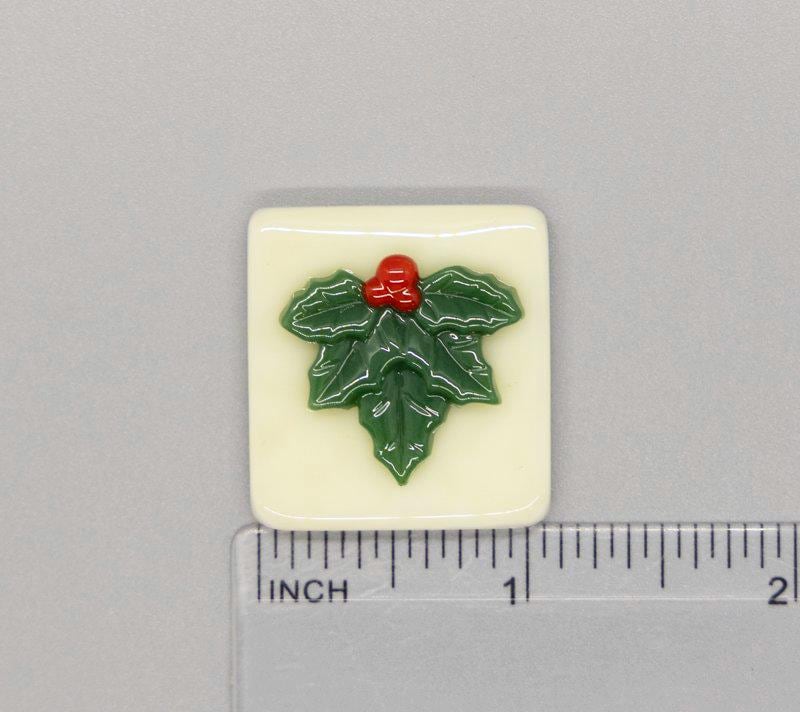 BEAU VERRE ART "Holly Swag Fused Glass Needle Minder"  Magnet  Needleminder  One-of-a-Kind Handcrafted  Christmas