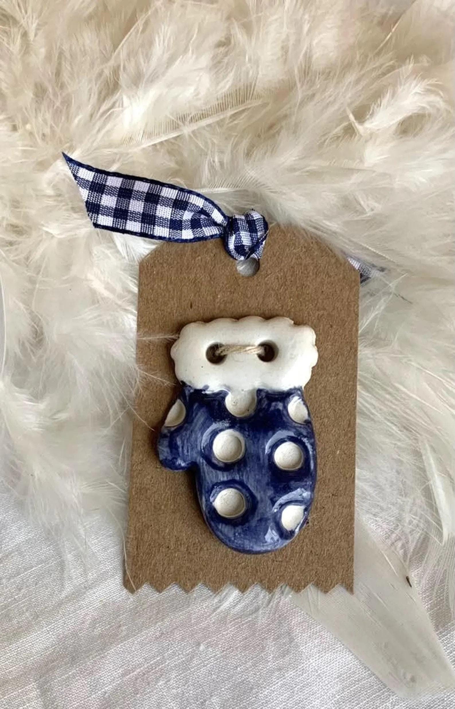 Rovaris ~ Christmas Ceramic Buttons, Blue Mitten, Handmade from Samone, Italy