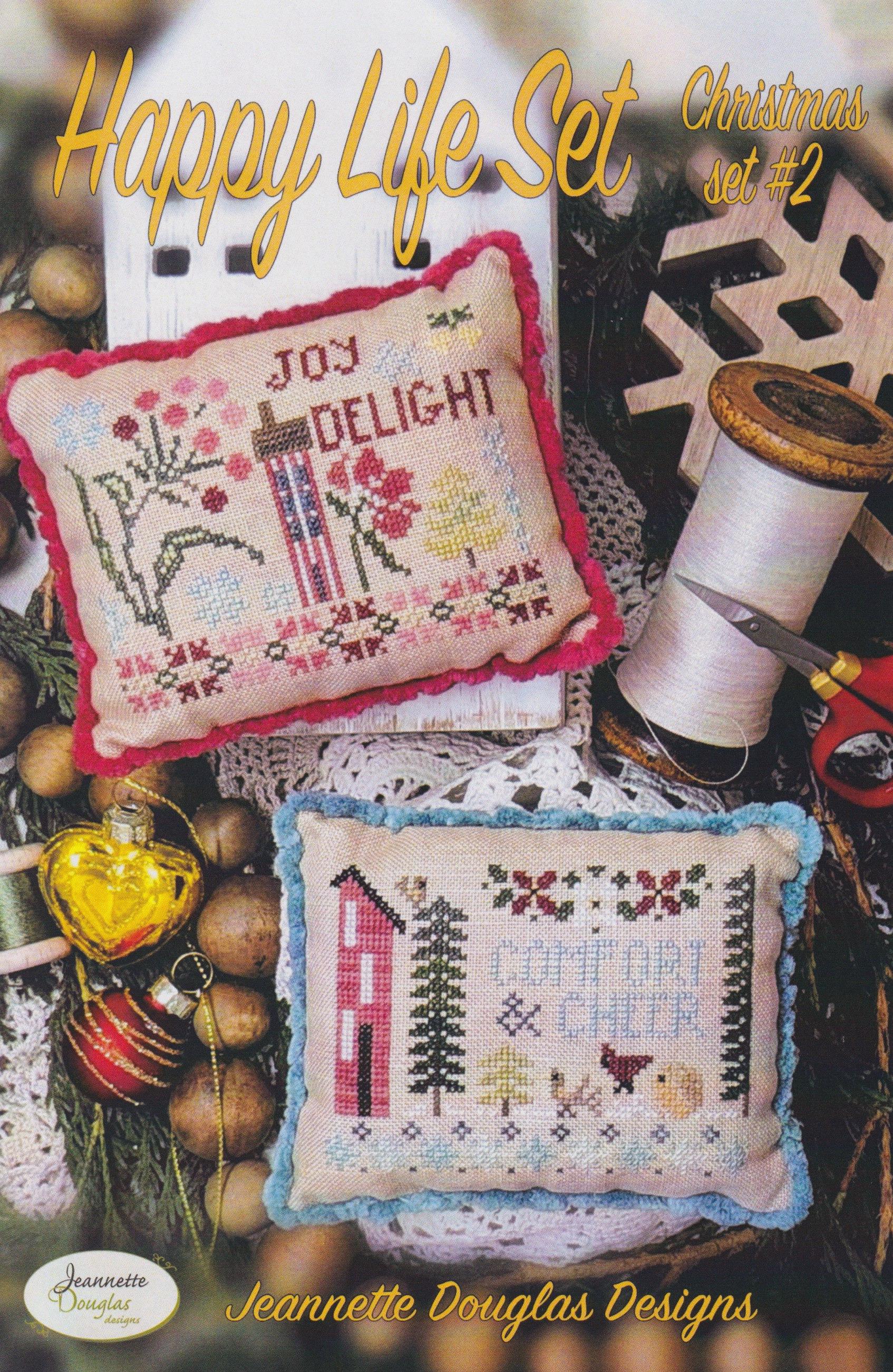 JEANNETTE DOUGLAS DESIGNS "Happy Life Set - Christmas Set #2", Counted Cross Stitch Pattern, Joy, Delight and Comfort, Pattern Only