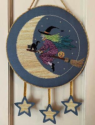 THE NEEDLE'S NOTION "Broom To The Moon" Counted Cross Stitch Pattern, Halloween, Witch, Black Cat, Autumn, Pattern Only