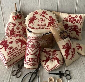 TWIN PEAK PRIMITIVES "Projection of Love" Counted Cross Stitch Pattern, 7 Designs, Valentine, Patterns Only