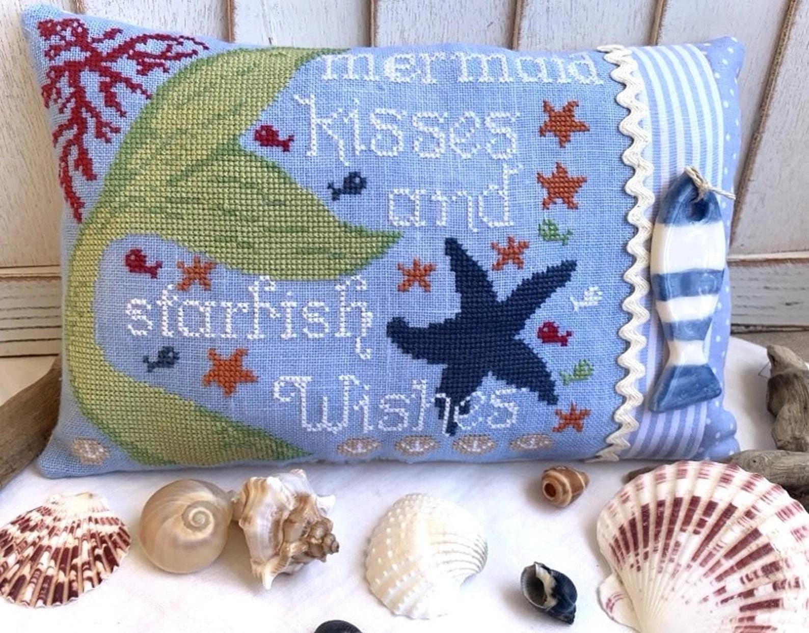 ROVARIS "Mermaid Kiss" Counted Cross Stitch Pattern and Silver CHARM Included, Summer, Pattern Only