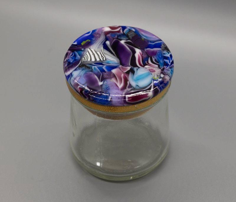 ORT JAR With Fused Glass Lid"   One-of-a-Kind, Handmade Glass Disc Attached To Bamboo Lid. Stunning! OJ26