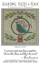 ARTFUL OFFERINGS "Seeking Floss & Flax" Counted Cross Stitch Pattern, Flitting Bird, 2 Designs, Lovely! Pattern Only