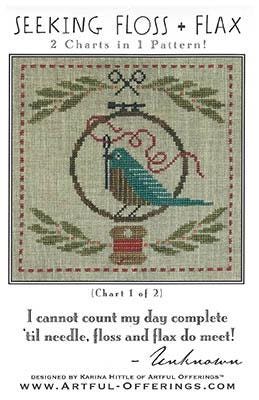 ARTFUL OFFERINGS "Seeking Floss & Flax" Counted Cross Stitch Pattern, Flitting Bird, 2 Designs, Lovely! Pattern Only
