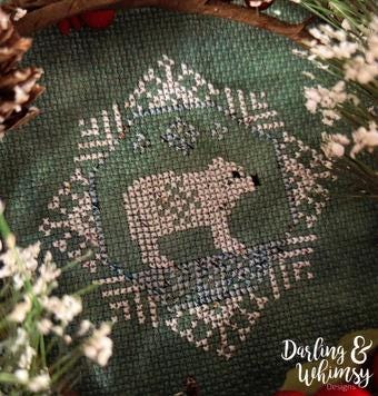 DARLING & WHIMSY DESIGNS "Quirky Quaker Polar Bear" Counted Cross Stitch Pattern, Chart, Pattern Only