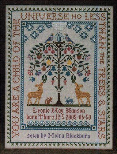 Moira Blackburn Traditional Sampler Chart "Tree of Life Sampler" Counted Cross Stitch Pattern, Chart, Birth Announcement, Pattern Only