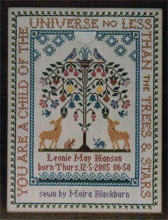 Moira Blackburn Traditional Sampler Chart "Tree of Life Sampler" Counted Cross Stitch Pattern, Chart, Birth Announcement, Pattern Only