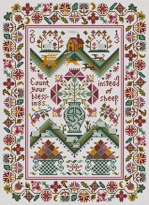 LONG DOG SAMPLERS "Count Your Blessings"  Counted Cross Stitch Pattern  Sampler, Chart, Pattern Only