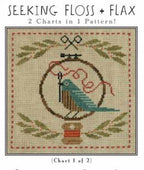 ARTFUL OFFERINGS "Seeking Floss & Flax" Counted Cross Stitch Pattern, Flitting Bird, 2 Designs, Lovely! Pattern Only