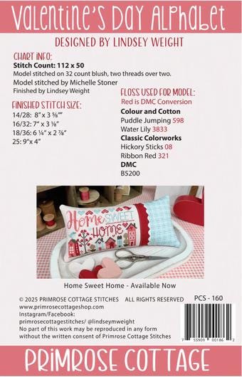 PRIMROSE COTTAGE STITCHES "Valentine's Day Alphabet" Counted Cross Stitch Pattern, Valentine Wishes, Chart, Pattern Only