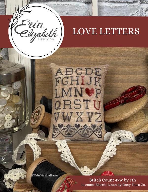 ERIN ELIZABETH DESIGNS "Love Letters" Counted Cross Stitch Pattern