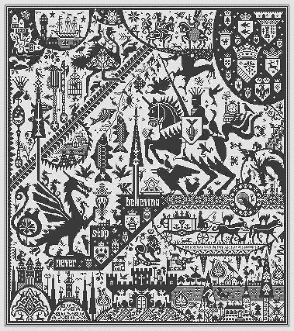LONG DOG SAMPLERS "The Fisher King"  Counted Cross Stitch Pattern  Classic Norfolk Sampler, Pattern Only