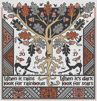 LONG DOG SAMPLERS "The Folly Tree"  Counted Cross Stitch Pattern  Sampler, Chart, Pattern Only