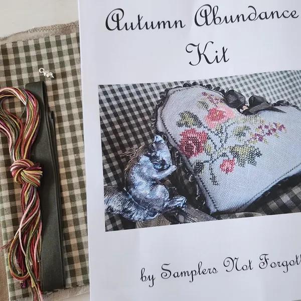 SAMPLERS NOT FORGOTTEN "Autumn Abundance Kit" Counted Cross Stitch Pattern, Chart, Linen, Floss, Backing Fabric, Trim, Charm, Market 2025