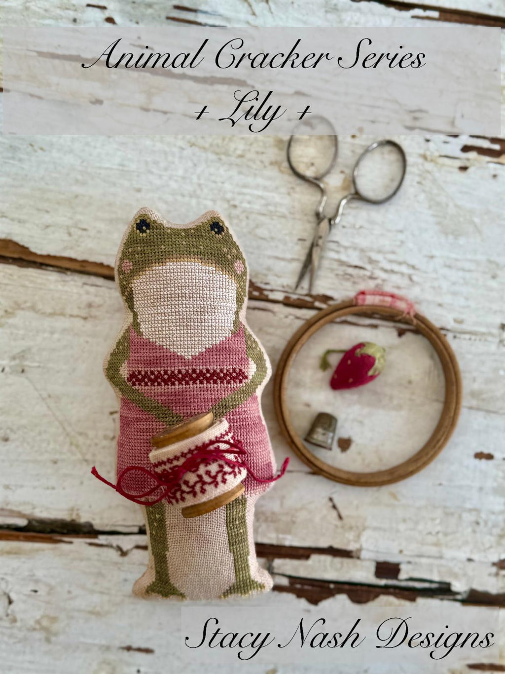 STACY NASH PRIMITIVES "Cracker Crumbs Series - Lily" Counted Cross Stitch Pattern, Cute Little Frog, 2025 Nashville Market, Pattern Only