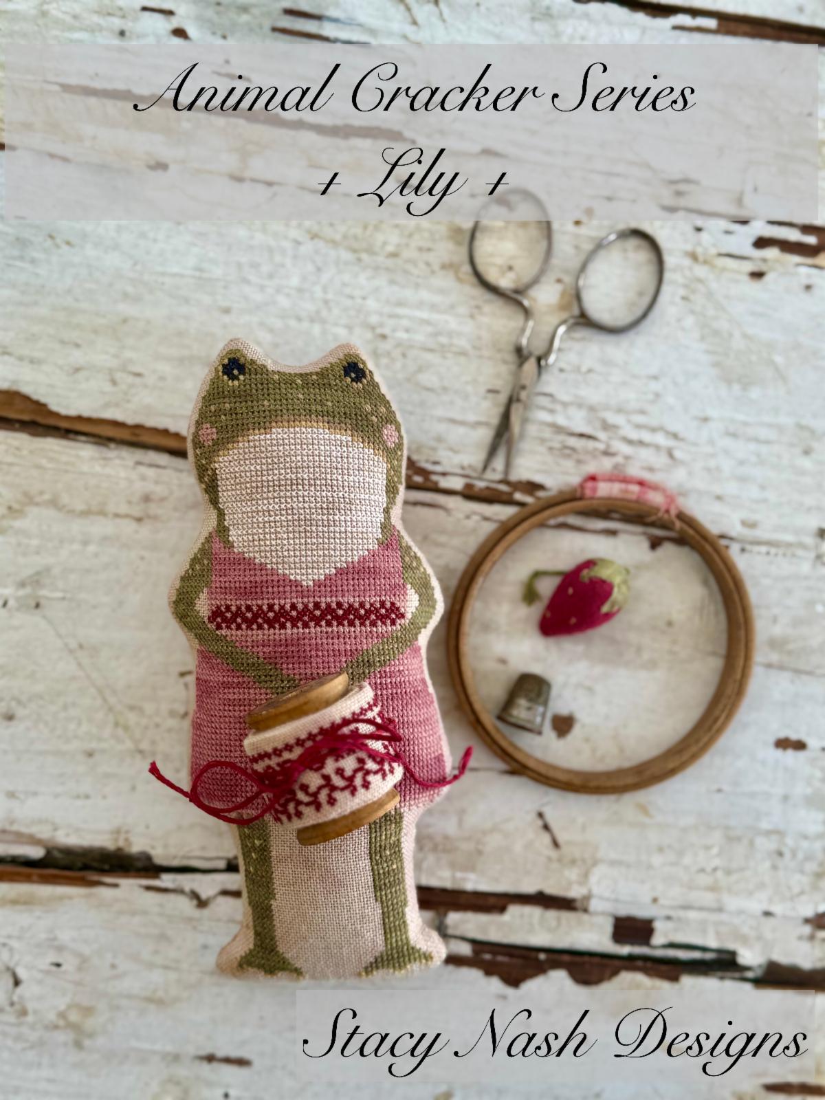 STACY NASH PRIMITIVES "Cracker Crumbs Series - Lily" Counted Cross Stitch Pattern, Cute Little Frog, 2025 Nashville Market, Pattern Only