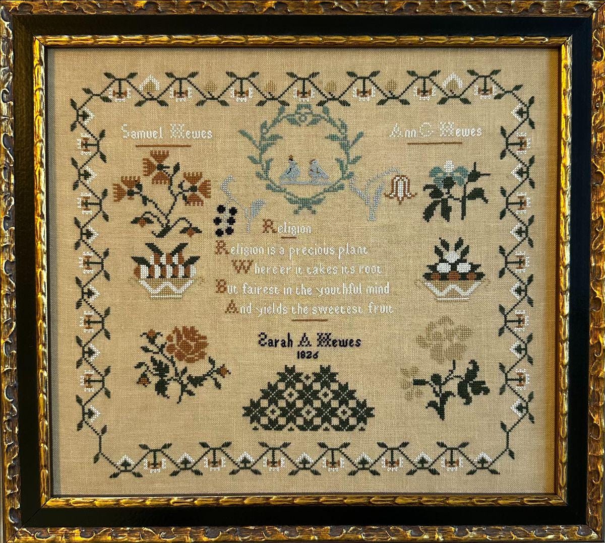 CROSS STITCH ANTIQUES "Sarah A. Hewes 1826" Counted Cross Stitch Pattern, Reproduction Sampler, Chart, Nashville Market 2025, Pattern Only