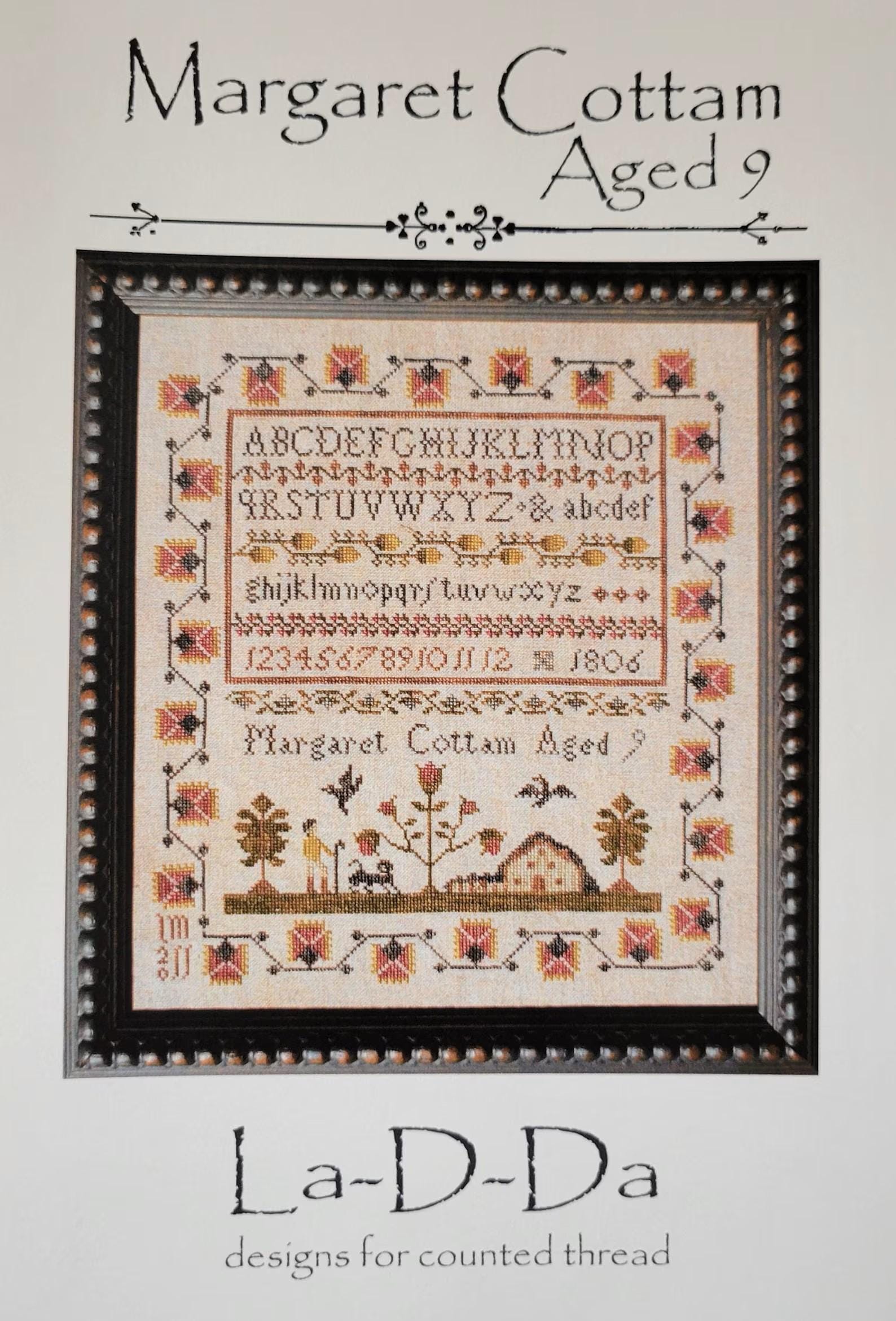 LA~D~DA "Margaret Cottam Aged 9"  Counted Cross Stitch Pattern  Sampler, Alphabet, Chart, Pattern Only