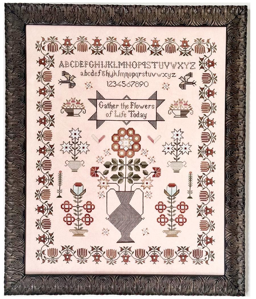 FOX AND RABBIT "Floral Fantasy" Counted Cross Stitch Pattern, Sampler, Chart, Pattern Only