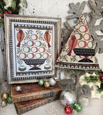 HELLO From Liz Mathews "Twelfth Day of Christmas Sampler & Tree" Counted Cross Stitch Pattern, Chart, Pattern Only