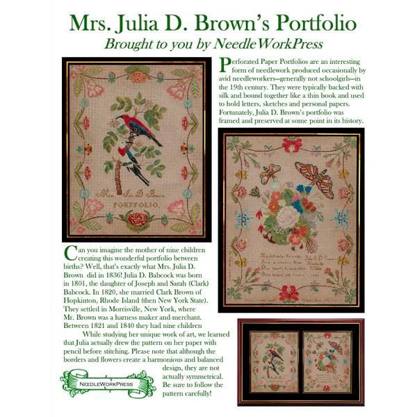 NEEDLEMADE DESIGNS "Mrs. Julia D Brown's Portfolio" Counted Cross Stitch Pattern, Sampler, Nashville Needlemarket 2025, Pattern Only