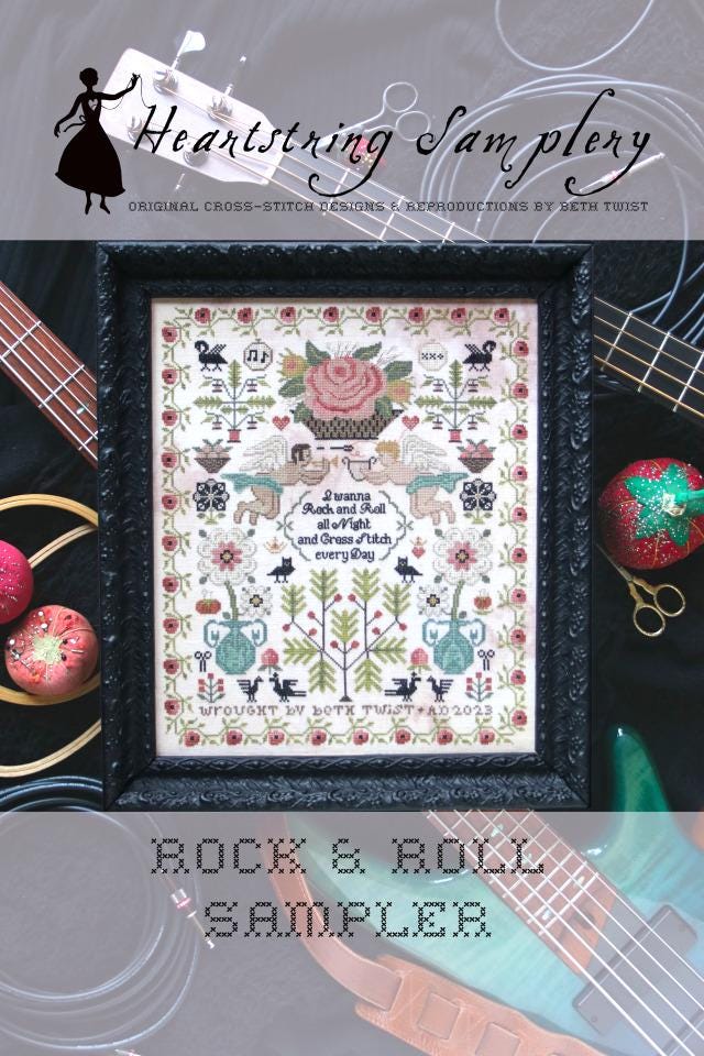 HEARTSTRING SAMPLERY "Rock & Roll Sampler" Counted Cross Stitch Pattern, Chart, Sampler, 2025 Nashville Market, Pattern Only