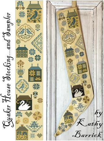 KATHY BARRICK "Quaker Stocking & Sampler" Counted Cross Stitch Pattern, Chart, Pattern Only