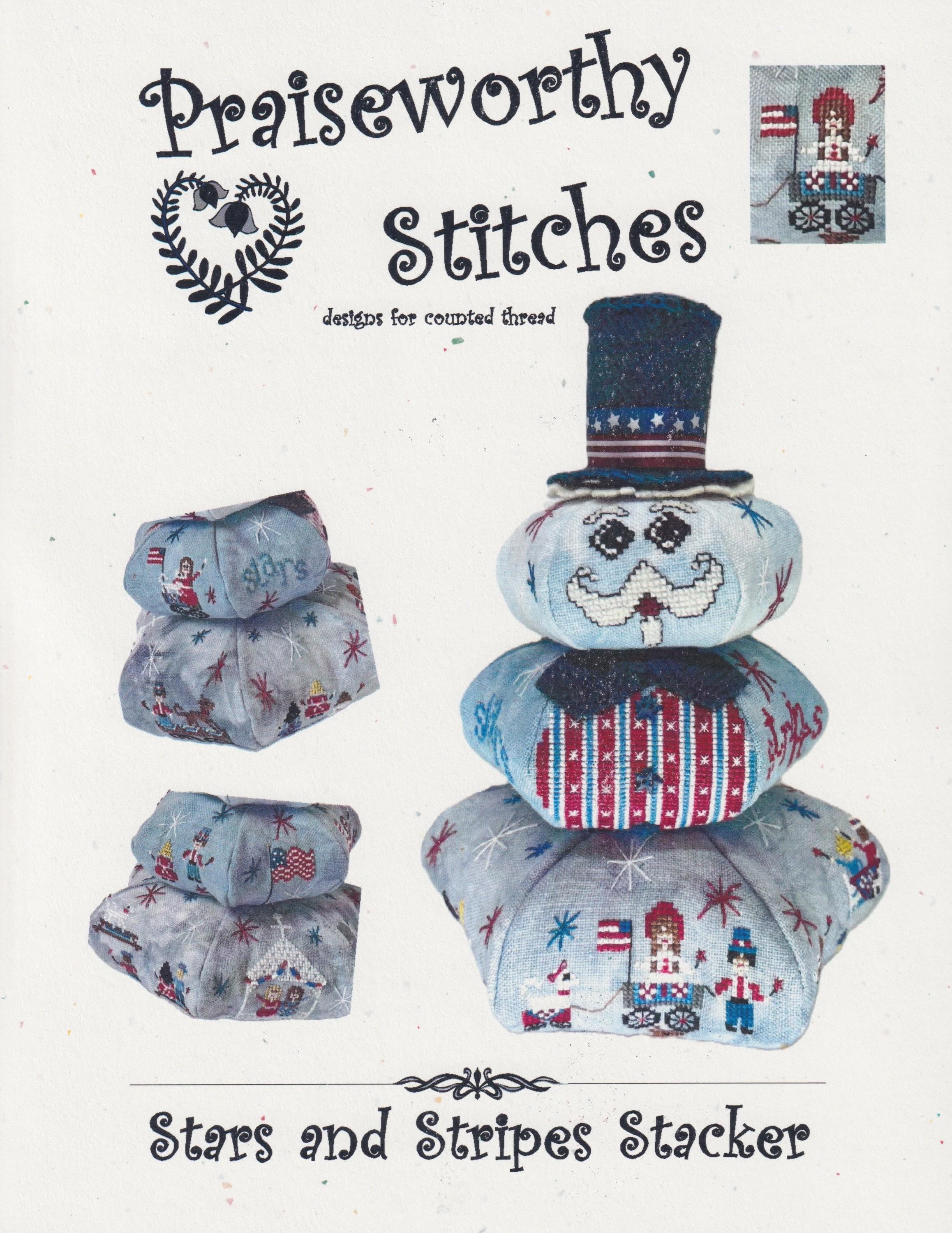 PRAISEWORTHY STITCHES "Stars and Stripes Stacker" Counted Cross Stitch Pattern, Christmas, 2025 Market Release