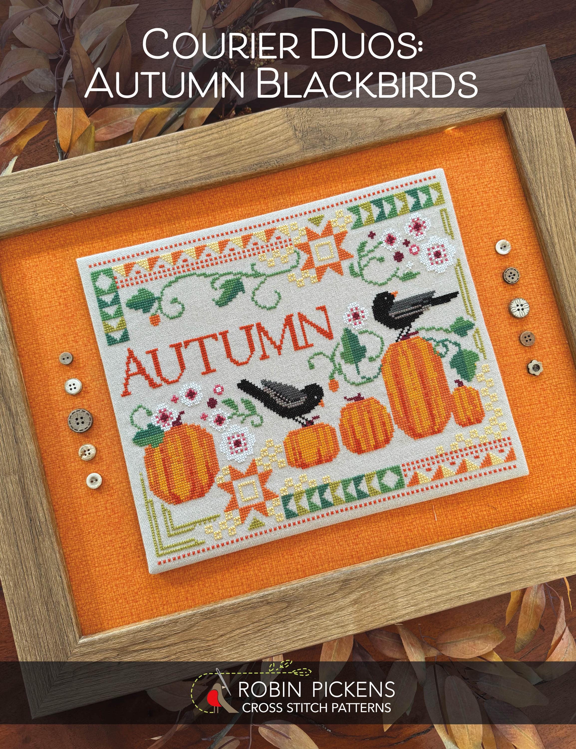 Robin Pickens "Seasonal Courier Duos: Autumn Blackbirds", Counted Cross Stitch, Halloween, Fall, Autumn, Chart, Pattern Only