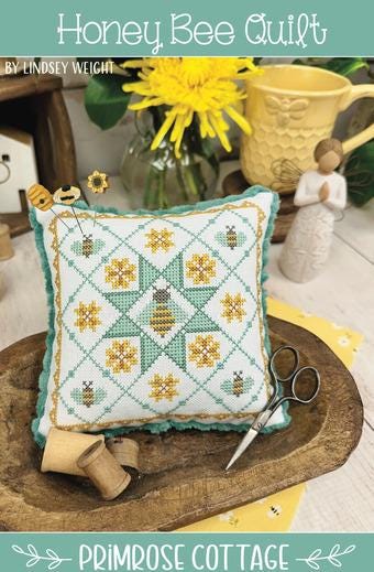 PRIMROSE COTTAGE STITCHES "Honey Bee Quilt" Counted Cross Stitch Pattern, Chart and Pattern Only