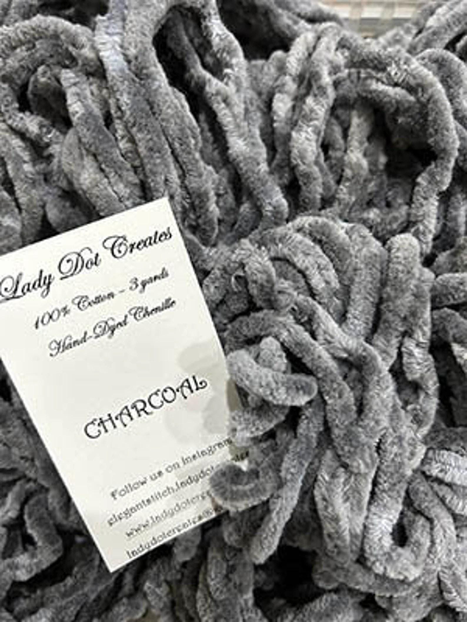 CHARCOAL ~ CHENILLE TRIM by Lady Dot Creates  3 Yards  Hand-Dyed Chenille  100% Cotton  Finishing  Craft Project Trim