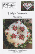 KESLYNS "Holly & Poinsettia Biscornu" Counted Cross Stitch Pattern, Chart, Christrmas, Pattern Only