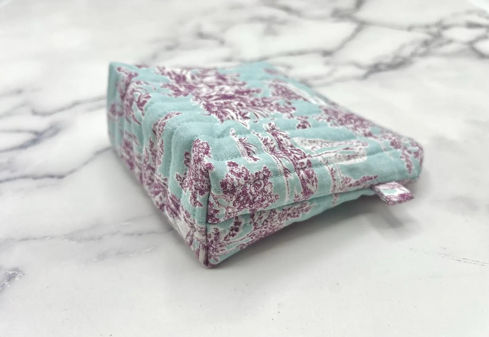 Project Bag  Quilted Zipper Pouch ~ Accessory Bag Burgundy French Toile De Jouy ~ Cosmetic Bag