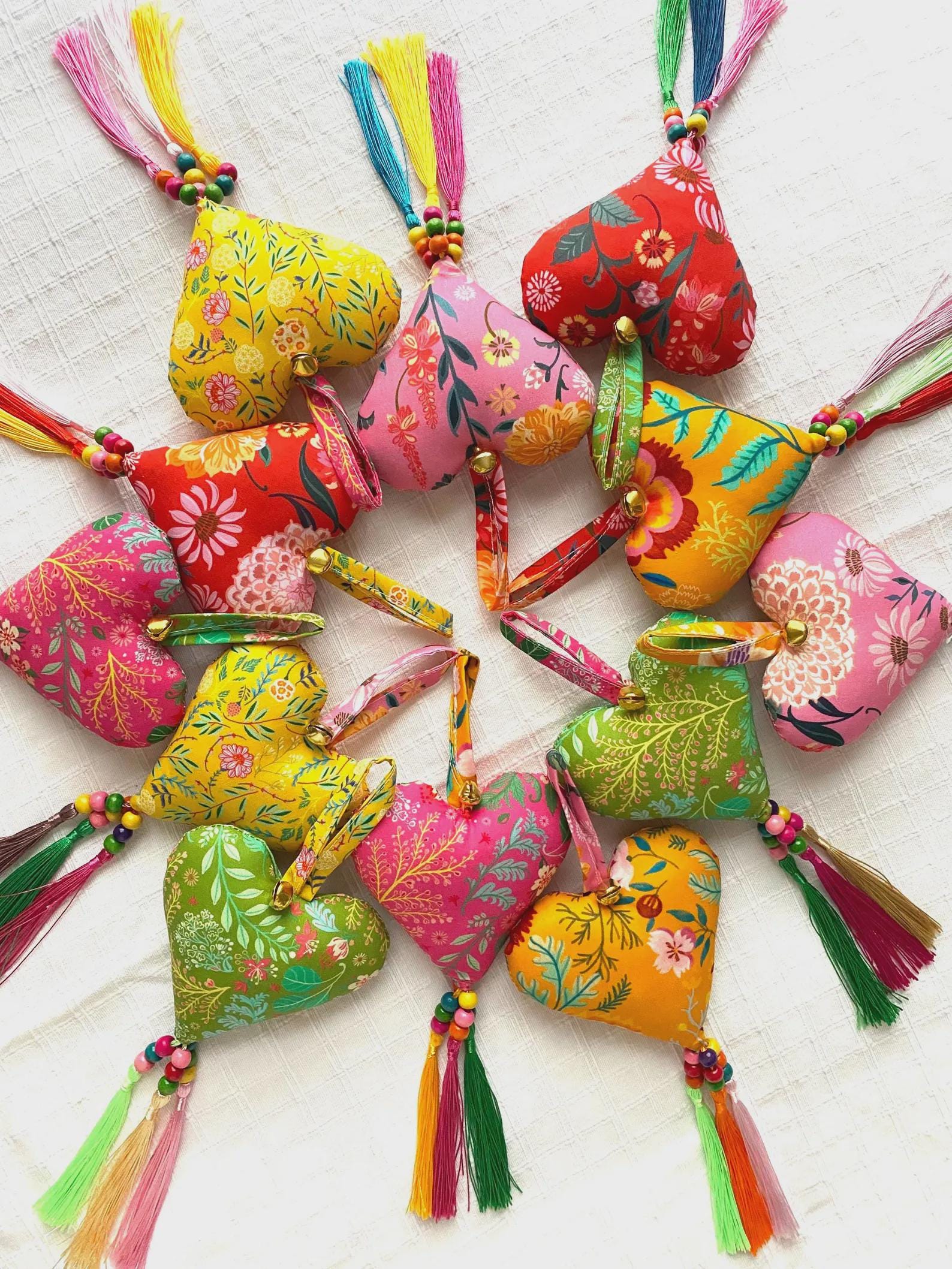 Handmade Heart Decorations x12, Unique Set of 12 Love Heart Ornaments, Home Decor, Lovers Gifts for Her, Eclectic Home Decor