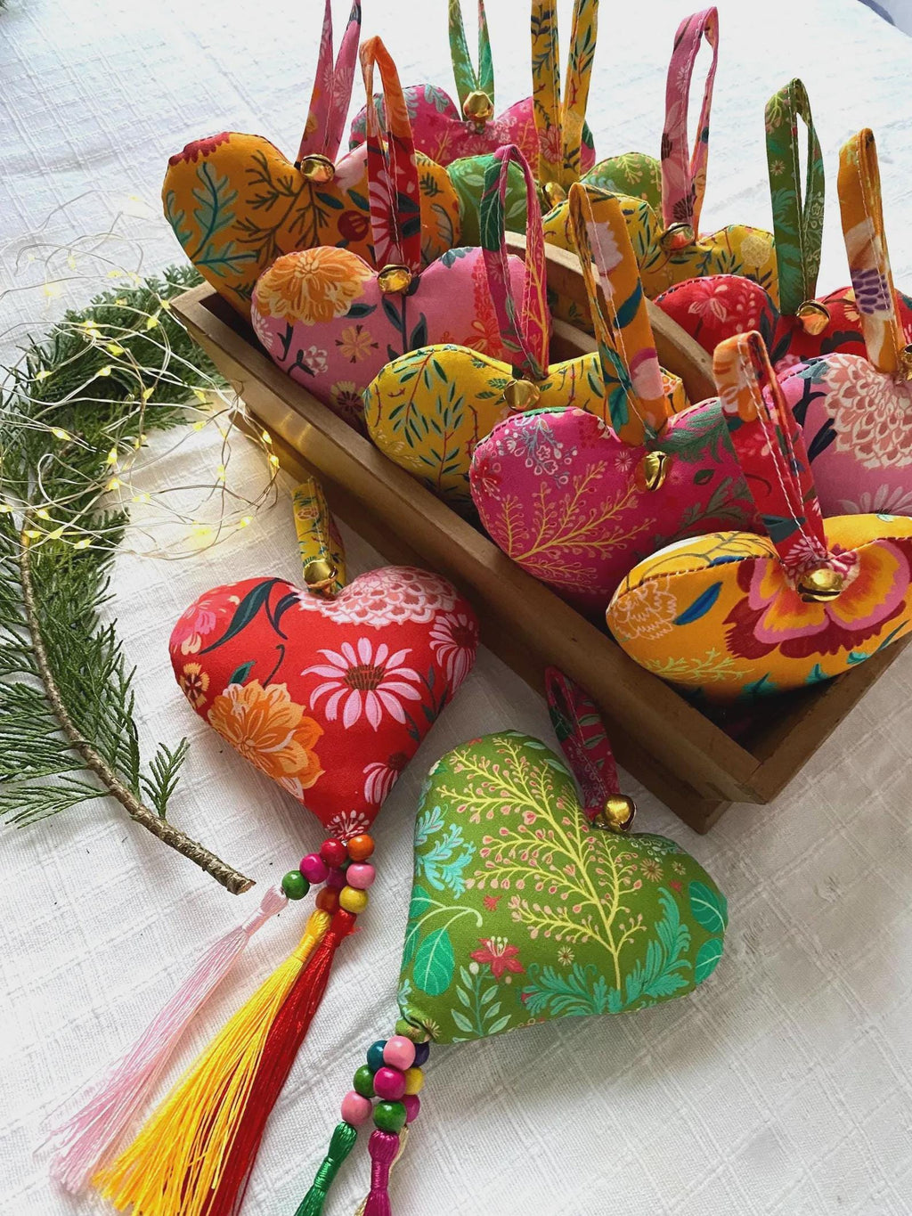 Handmade Heart Decorations x12, Unique Set of 12 Love Heart Ornaments, Home Decor, Lovers Gifts for Her, Eclectic Home Decor