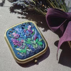 Hand Embroidered Floral Compact Mirror, Lavender Pocket Mirror, Hand Embroidered Floral Compact Mirror, Gift for her, Purple Pocket Mirror