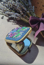 Hand Embroidered Floral Compact Mirror, Lavender Pocket Mirror, Hand Embroidered Floral Compact Mirror, Gift for her, Purple Pocket Mirror