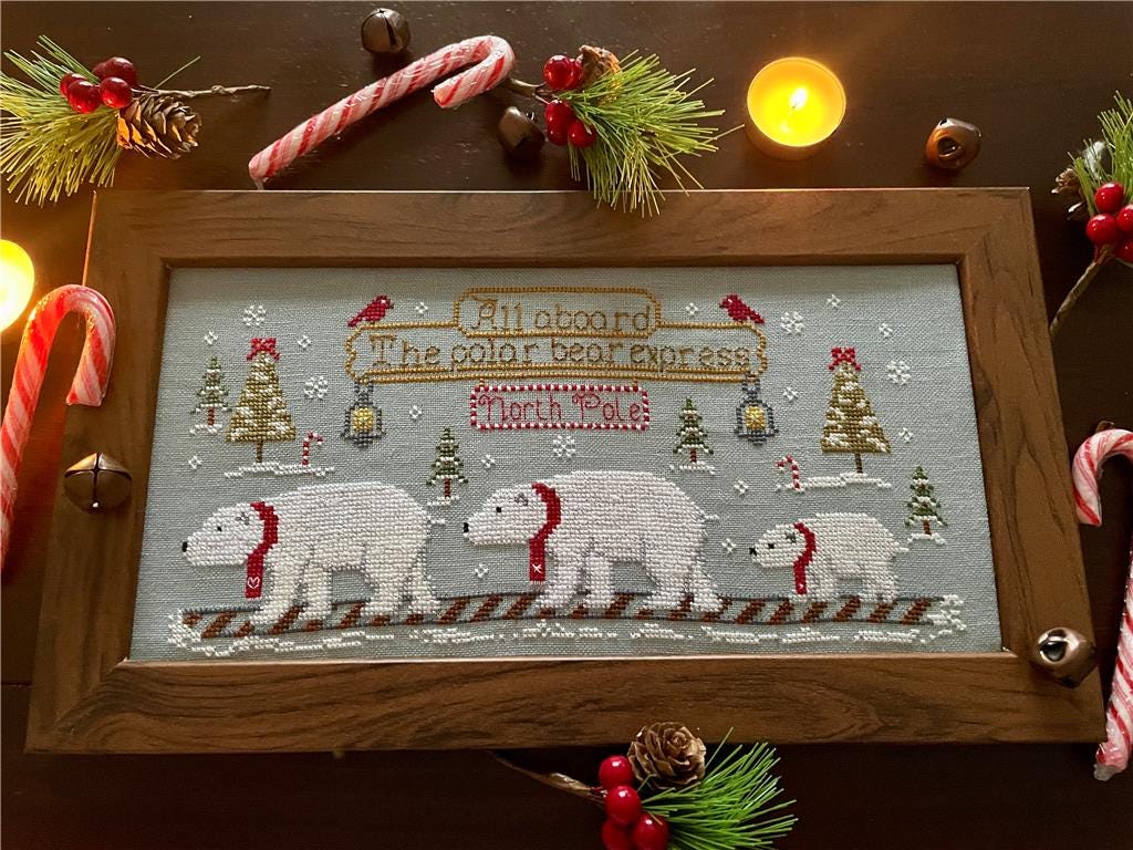 FLOSSABILITIES "Polar Bear Express"  Counted Cross Stitch Pattern  Chart, Christmas, Pattern Only
