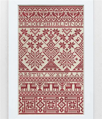 Modern Folk Embroidery "Harts & Hearts (or Hjortar och Hjrtan) " Counted Cross Stitch Pattern, Monochromatic, Pattern Only