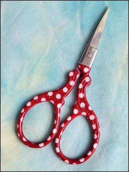YARN TREE Red Polka Dot Floral Embroidery Scissors ~ Premium Stainless Steel Scissors ~ 3.6" Long