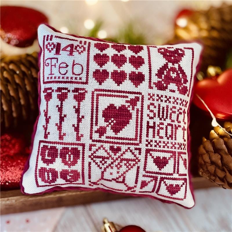 FLOSSABILITIES "Valentine's Pillow"  Counted Cross Stitch Pattern  Chart, Valentine's Day, Pattern Only