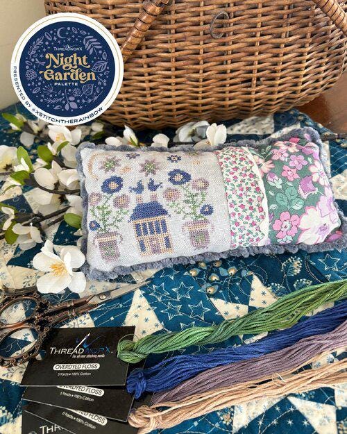 Pansy Patch Quilts and Stitchery "Midnight Posies Pin Pillow" Counted Cross Stitch Pattern, Nashville Market 2025, Pattern Only