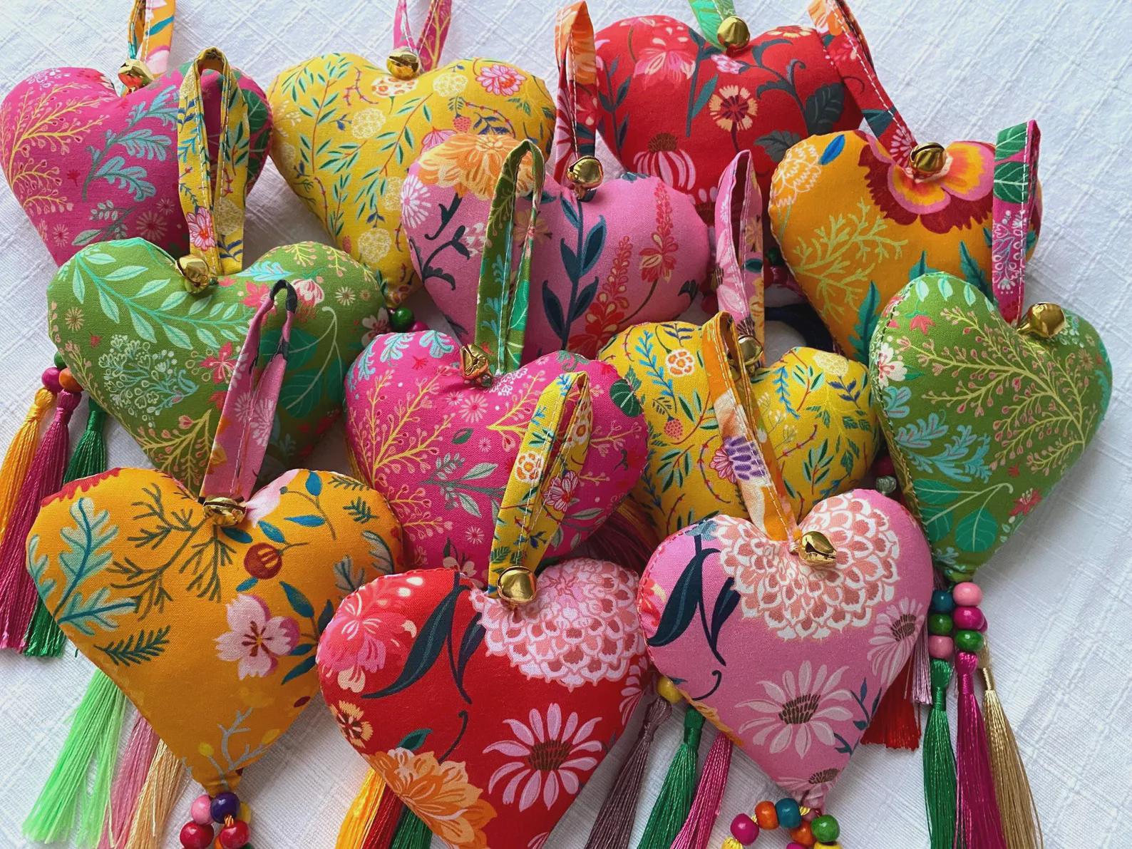 Handmade Heart Decorations x12, Unique Set of 12 Love Heart Ornaments, Home Decor, Lovers Gifts for Her, Eclectic Home Decor