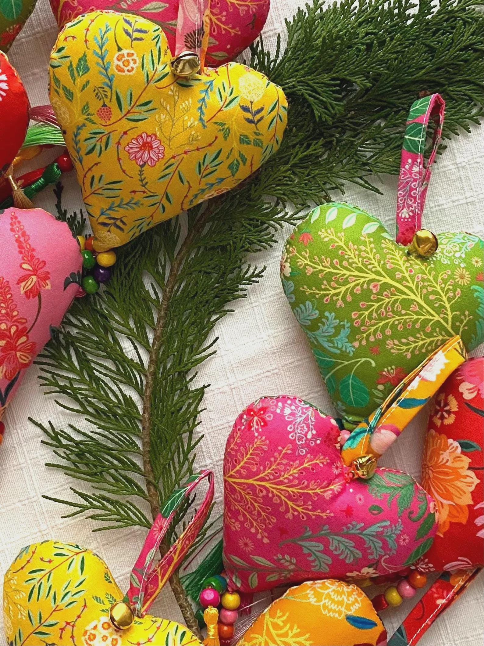 Handmade Heart Decorations x12, Unique Set of 12 Love Heart Ornaments, Home Decor, Lovers Gifts for Her, Eclectic Home Decor