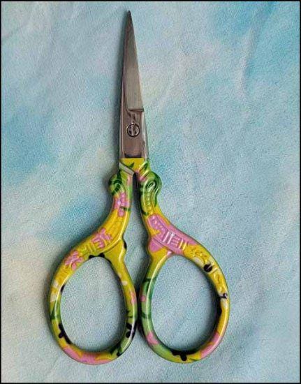 YARN TREE Lime / Yellow Floral Embroidery Scissors ~ Premium Stainless Steel Scissors ~ 3.6" Long